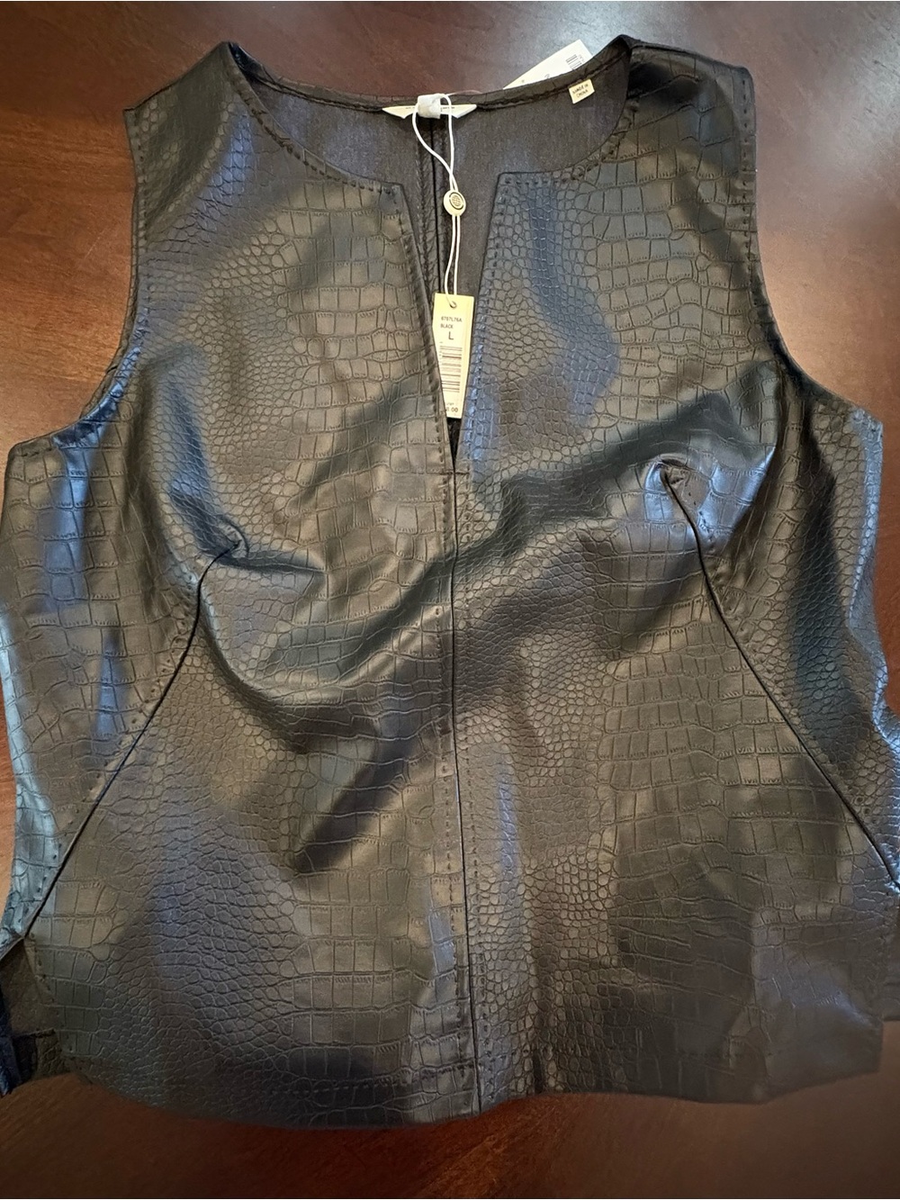 Max Studio Black Faux Croc-Embossed Sleeveless Tank